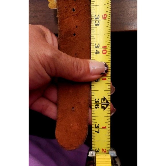 Vintage Handmade Brass Leather Navajo Concho Belt Turquoise Butterfly 32"-37" - Picture 10 of 12